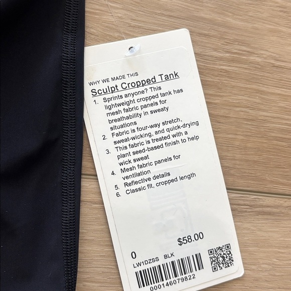 Lululemon black sculpt cropped tank woman’s size 0 new with tags - Picture 4 of 5